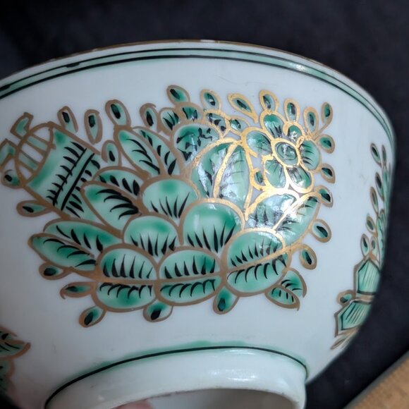 1 Green & Gold Fitzhugh Porcelain Bowl Dish Chinoiserie Preppy Grand Millennial - Picture 8 of 16
